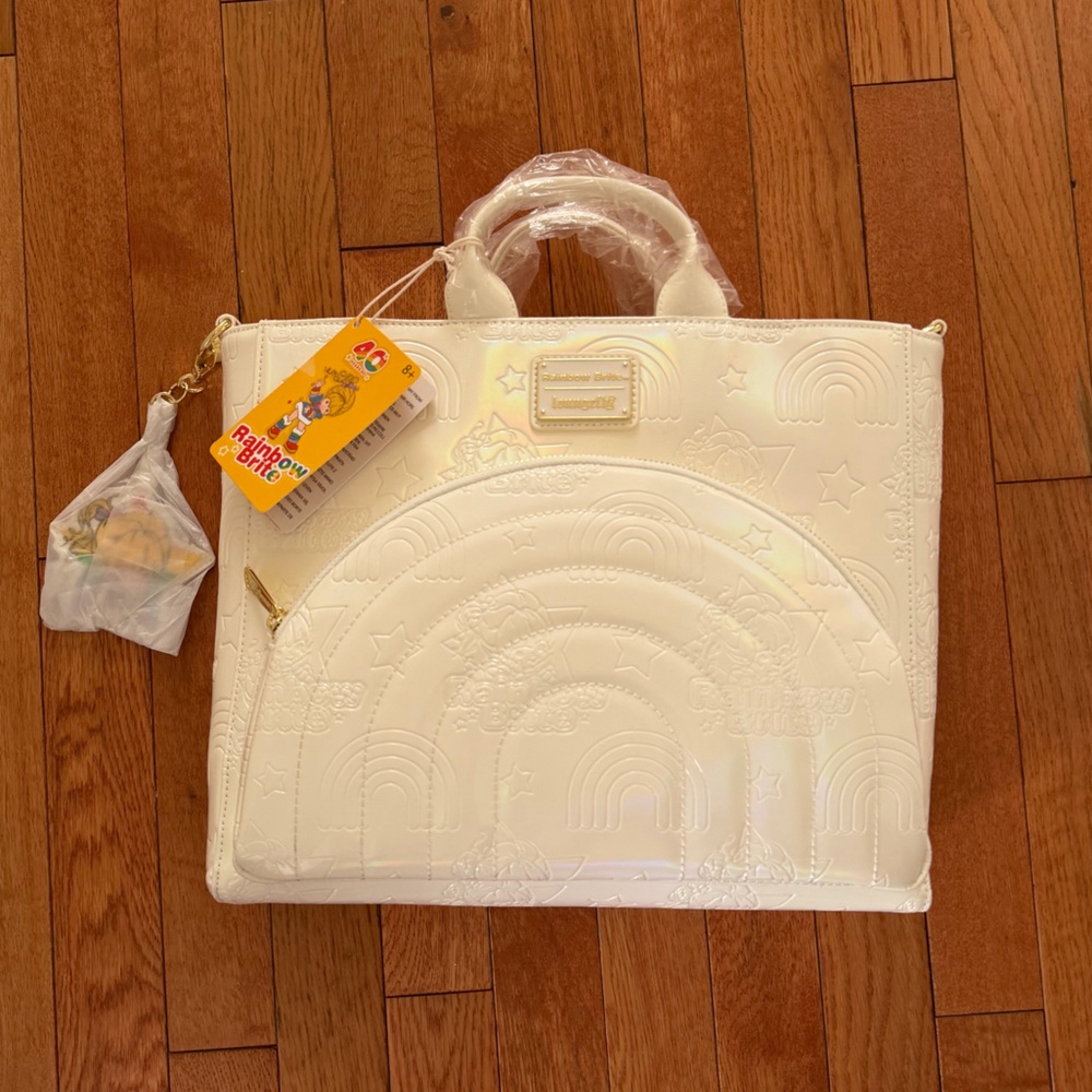 New Loungefly Rainbow Brite White Embossed Women's Convertible Tote Backpack - Picture 7 of 13